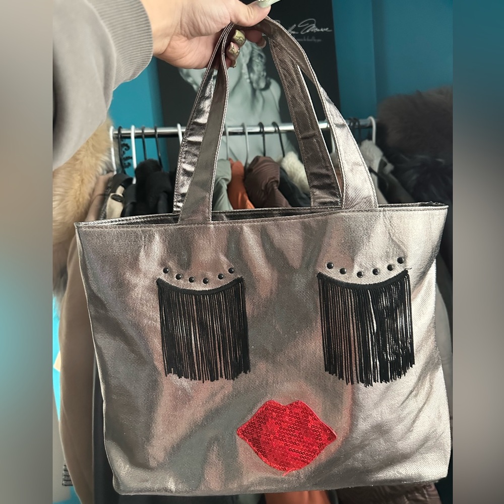 Betsey Johnson metallic fringe tote
